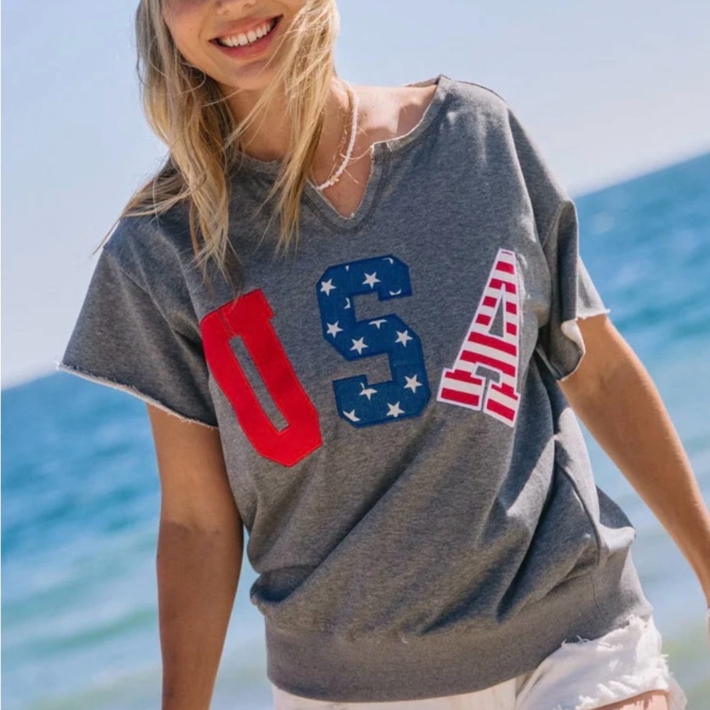 Patriotic USA Graphic Women's Terry Short Sleeve Top